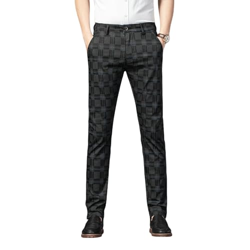 Men's Spring Plaid Elastic Business Slim Straight Trendy Casual Pants