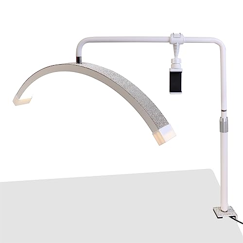 FOSOTO Luz de LED para Pestañas, Luz de Pestañas de Media Luna de 35W, Luz Esteticista con Clip de Escritorio, Soporte para Teléfono, Iluminación Ajustable para Belleza, Pestañas, Tatuajes