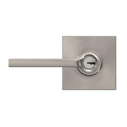 Image of SCHLAGE Latitude Keyed Entry Door Handle, Reversible, Satin Nickel | Keyed entry lever door handle with turn-button lock, Easy to install, Certified security & durability, Universal fit, 2 keys