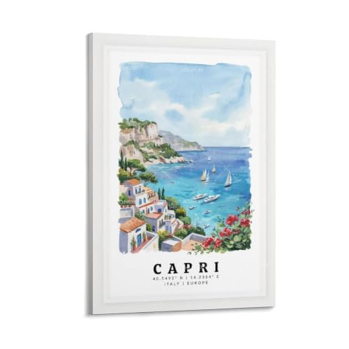 Poster Capri aquarelle art mural vintage paysage urbain 30x45