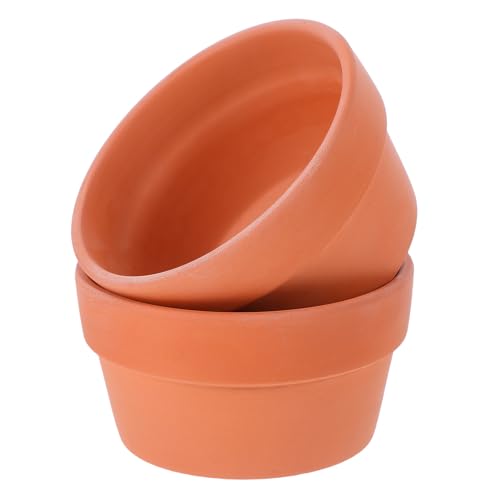 IWOWHERO Terrakotta Blumentopf 2 Stück Flach mit Drainageloch Ø125cm Pflanzgefäß Kaktus Bonsai Garten Terrakottatöpfe Innen und Außen