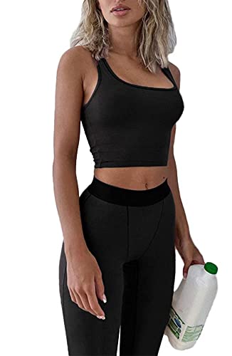 AYWA Casual Workout Sets Two Piece Outfits for Women Ribbed Crop Tank Top High Waist Leggings Active Wear2