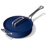 Risa Nonstick Saute & Frying Pan with Lid by Eva Longoria - 4.5 Qt Deep, Sturdy Ceramic Coating, Stainless Steel Handle - Pot Holders for Gas, Electric, & Induction Stove Pans for Cooking - Deep Blue
