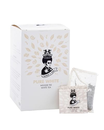 Afro Tea Pure White (Weisser Tee), Premium Tee in 15 Musselin-Teebeutel, je 1,5g, handgenäht. Erlesene Pflanzen bester Qualität. Weißtee - niedriger Koffeingehalt