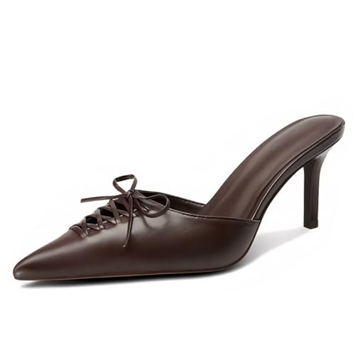 Image of Dsevht Black Kitten Heels for Women Pointed Closed Toe Dressy Bow Heel Vintage Heeled Mules Sexy Pointy Studded Slip on Stiletto Pump Shoes