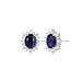 Sterling Silver Created Blue Sapphire Oval Cut 8x6mm and Created White Sapphire Starburst Halo Stud Earrings