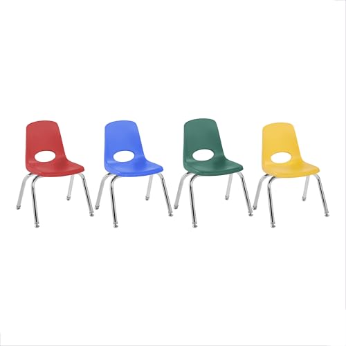 Image of Factory Direct Partners 12 inch School Chairs, Stackable Kids Classroom Chair, Set of 4 Stacking Student Chair with Swivel Glides For Preschool, Kindergarten, and Early Learning Centers, Assorted Colors
