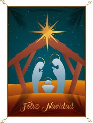 PORRAS ESTAMPACIÓN & BANDERAS | Balconera navideña ilustración Portal de Belén | Nos ha Nacido un niño | Dios se ha hecho hombre | Celebra la Navidad
