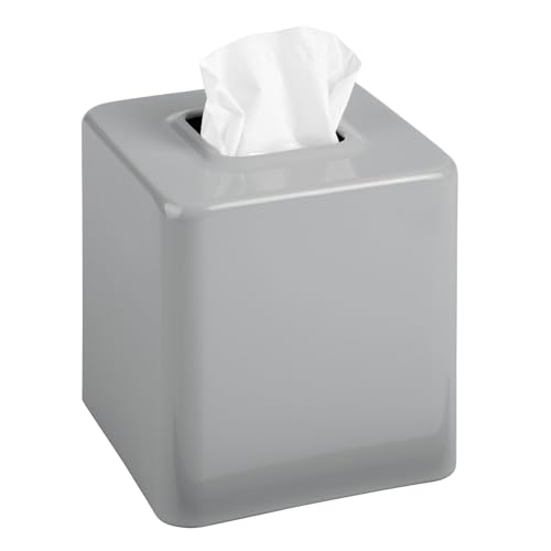 mDesign Metal Square Tissue Box Cover, Modern Facial Paper Holder - Accessories for Bathroom Vanity Countertop, Bedroom Dresser, Night Stand, Desk, Office and End Table - Unity Collection - Gray