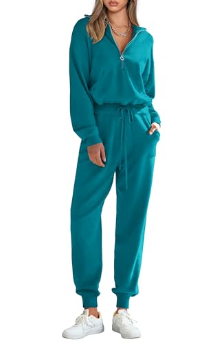 Image of PRETTYGARDEN Women's 2 Piece Sweater Set Pullover Zip Up Sweatshirt Jogger Sweatpants Tracksuit Casual Outfit