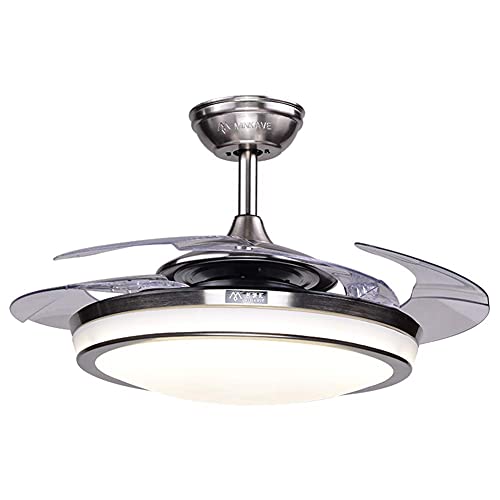 Fandian 44" Modern Ceiling Fan With Lights Remote Control Chandelier Fixture, 3 Lighting Changes Retractable Fandelier For Living Room Bedroom, Brush Chrome With Silent Motor #TOP1