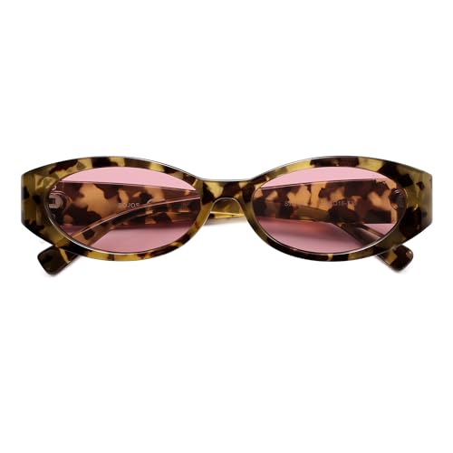 SOJOS Trendy Oval Polarized Sunglasses Womens Retro Narrow Chic Thin Y2k Sunnies SJ2364 Light Brown Tortoise/Pink
