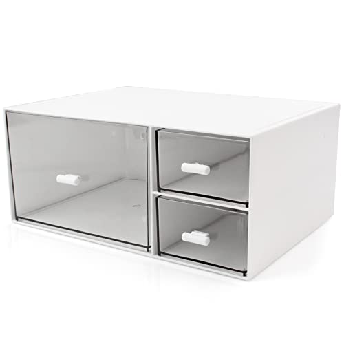 Desktop Organizer Stackable Storage Drawers with 3 Compartments Stackable Drawers Great for Desk Storage, Makeup Storage Bathroom Organization Accessories Etc (White) Desktop Organizer Stackable Storage Drawers with 3 Compartments Stackable Drawers Great for Desk Storage, Makeup Storage Bathroom Organization Accessories Etc (White)
