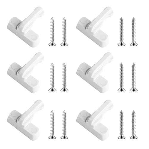 6 Pcs Cerraduras de Puertas y Ventanas Tipo T, Cerraduras Antirrobo para Ventanas de uPVC y PVC, Seguridad Bloqueo Adicional para Ventana (Blanco)