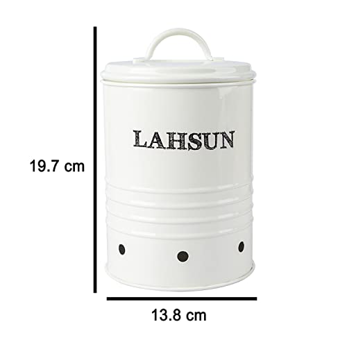 Image of MARKET 99 White Metal Garlic Jar 1000ml | Kitchen Storage Container for Lahsun, Spices and Dry Food | Durable Food Canister for Pantry Organization and Everyday Kitchen Use