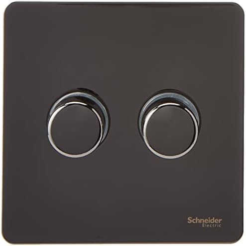 Schneider Electric Ultimate Screwless Flat Plate - Single Rotary 2 Way Dimmer Light Switch, Main & Low Voltage, 400W/VA, GU6412CSS, Stainless Steel