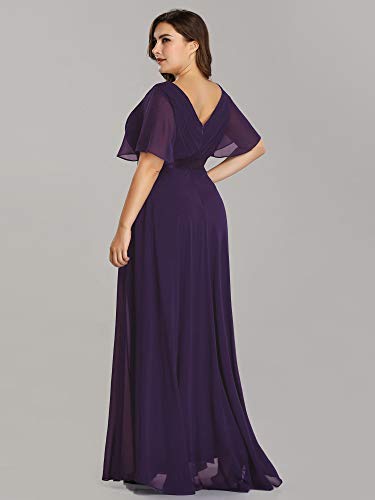 Image of Ever-Pretty Women's Chiffon Formal Evening Dresses for Curvy Women V-Neck Plus Size Floor Length Bridesmaid Dress