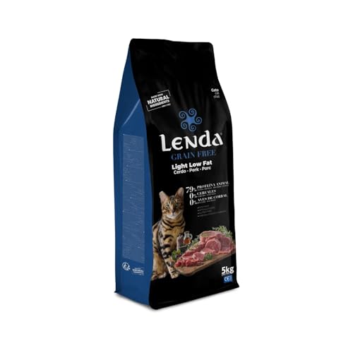 Lenda Grain Free Light e Low Fat 5 kg - ração hipoalergénica para gatos adultos e sénior de coelho e porco sem cereais - comida para gatos com baixo em gordura com probióticos e ômega 3 - sem grão