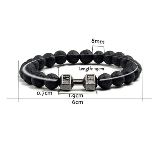 Bracelet haltère en pierre de lave véritable et métal ciselé - 7