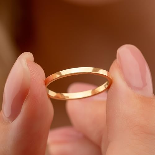 14K Real Solid Gold Ring for Women, Thin Plain Ring for Engagement Promising Wedding, Thickness 1.6 mm3