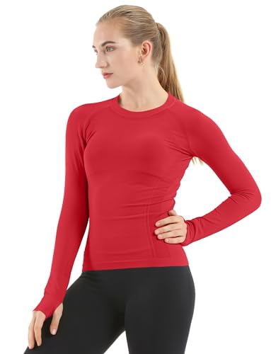 Image of MathCat Seamless Workout Shirts for Women Long Sleeve Yoga Tops Sports Running Shirt Breathable Athletic Top Slim Fit XS-XL
