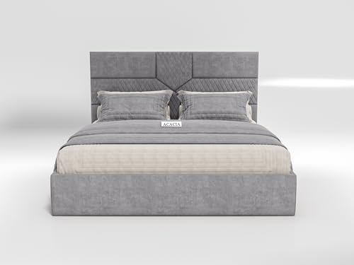 Image of Acacia Modern Upholstered King Size Bed with Box Storage for Bedroom | Wooden Double Bed with Storage | Platform Cot Bed with Upholstery Premium Fabric | 6.5 x 6 Ft | Sheesham Wood ()