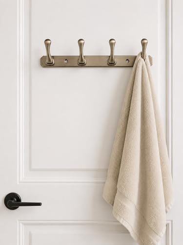 Image of ELUVIA Zinc Alloy 4 Hook Wall Hook Rail, Heavy Duty Wall Mounted Coat Hook for Clothes, Towels, Keys & Bags, Antique Brass Finish, Pack of 2, Bathroom Kitchen Bedroom Organizer