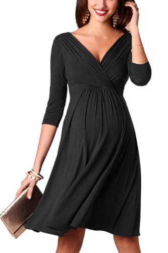 SISAY Abiti Eleganti Premaman Cerimonia Vintage Swing Vestito Incrociato Donna Manica 3/4 Scollo V Abito Portafoglio Curvy Autunno Gravidanza Abbigliamento maternità Vestiti Allattamento Wrap Dress