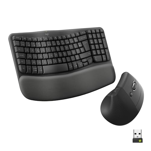 Logitech Wave Keys et Lift - Kit Ergonomique - Clavier sans Fil avec Repose-Poignets et Souris sans Fil Verticale, Easy-Switch, Bluetooth, Multi-systèmes...