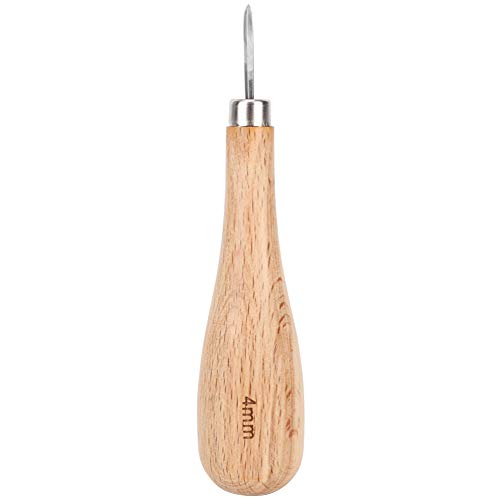 Rhombus Awl Steel Cone Punching Leather Tool Beech Handle Diamond Point Awl for Leather Crafting and Professional Leatherwork Projects (4mm)