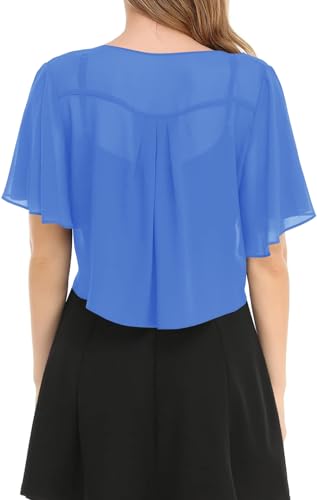 Image of Women's Solid Puff Sleeve Kimono Short Cardigan Loose Cover Up Casual Blouse Top Chiffon