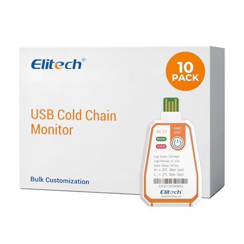 Image of Elitech 10 Pack 120 Days USB Temperature Data Logger Single-Use Cold Chain Monitor (CCM) in-Transit Trip Disposable Temperature Recorder, Temperature Monitoring with PDF Report -22~158℉ RC-17