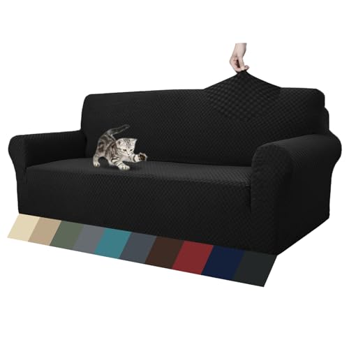 What Couch is Best for Dogs: Top Pet-Friendly Sofa Covers Reviewed 4 ZNSAYOTX 1 Piece Jacquard Couch Covers for 3 Cushion Couch Living Room High Stretch Sofa Cover Pets Dogs Friendly Anti Slip Thickened Slipcovers Furniture Protector (Sofa, Black)