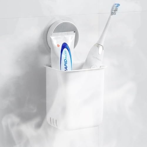 Image of Xmart India Wall-Mounted Tooth Brush Holder Bathroom - Self-Adhesive Bathroom Organiser Without Drill for Toothbrushes with Plastic Soap Holder- Soap Box for Bathroom- (Toothbrush Holder + Soap Dish)