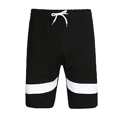 EDtara - Pantalones Cortos de cumpleaños, Aniversario, San Valentín, Boda, Pantalones Cortos, Pantalones de Playa, Patchwork, Patchwork, para Hombre, con Media Longitud, Negro, XL