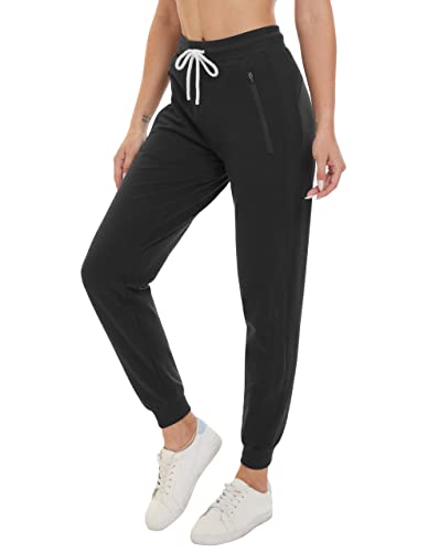 SPECIALMAGIC Femme Pantalons de Survêtement en Coton d'Entraînement Pantalons de Jogging Pantalons de Course avec Poche à Glissière Noir L Cover