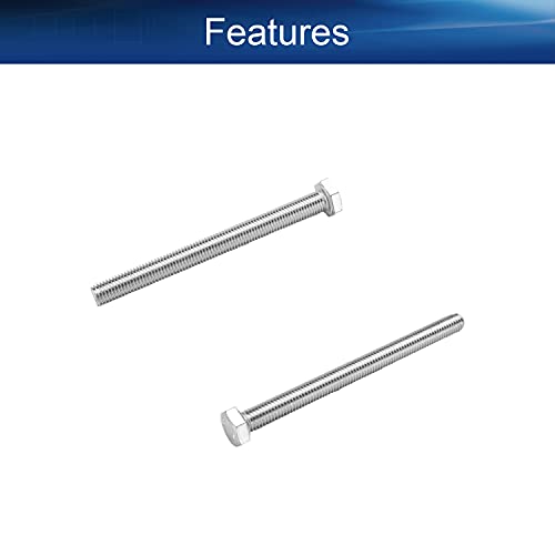 Image of Bettomshin 10Pcs M8 x 100mm Hex Bolts, 304 Stainless Steel 1.25mm Thread Pitch Fully Threaded Metric Hex Head Screw Bolts, Hexagon Screw Bolt, Hex Tap Bolts, Silver (Overall Size 105.45x13x13mm)