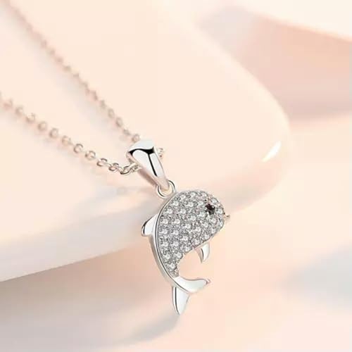 Collier dauphin argent 925 anti-allergie avec zircon brillant pour peau sensible