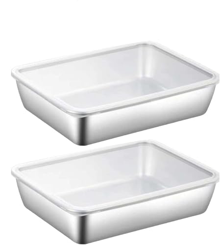 Image of Large Stainless Steel Food Containers Rectangle Food Storage Box Leak Proof Plastic Lid Airtight Meat Storage Container for Fridge Kitchen (2)