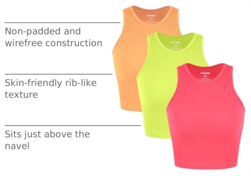 Image of ODODOS 3-Pack Seamless Crop Tank for Women Ribbed Soft High Neck Cropped Tops