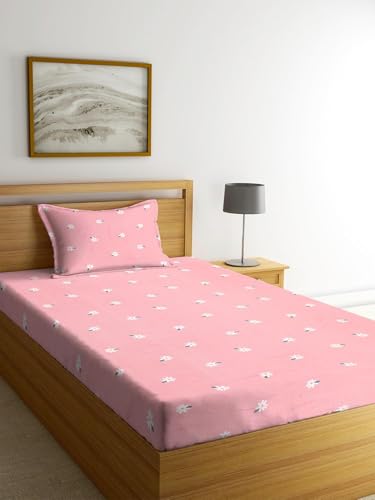 Image of Premium Cotton Elastic Fitted Bedsheet & Pillow Cover | Single Mattress 72x48+6inch | 300 TC Supersoft with All-Around Elastic Fit