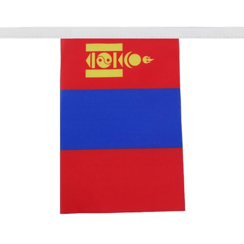 Image of AZ FLAG Mongolia 6 meters BUNTING Flag 20 flags 9'' x 6'' - Mongolian STRING flags 15 x 21 cm