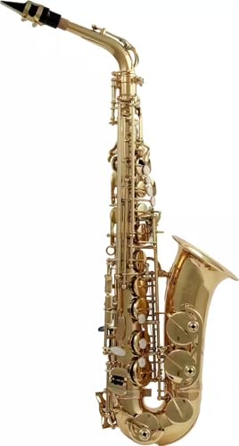 Woodbrass WSA100 - Saxophone Alto Mi♭ Verni – Instrument Débutant Prêt à Jouer, Laiton Verni, Tampons Cuir avec Résonateurs Métal, Étui & Accessoires...