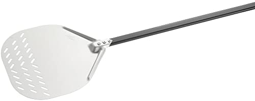 AF32RF Pelle à pizza en aluminium anodisé arrondie perforée 32 cm Manche 150 cm