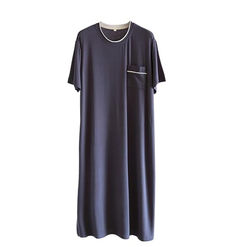 Men's Nightshirt Casual Crewneck Short Sleeve Nightgown Lightweight Loose Fit Nightdress Knee Length Loungewear