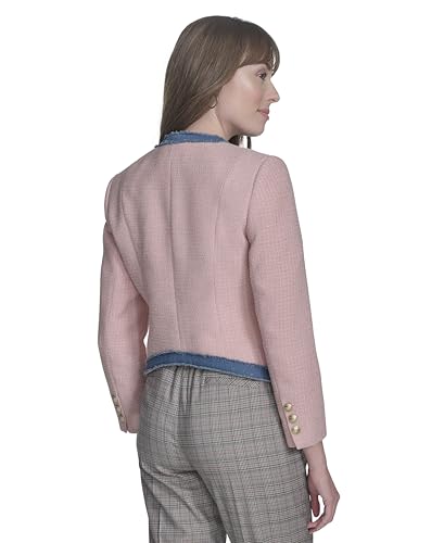 Tommy Hilfiger Women's Collarless Denim Drimmed Open Front Jacket4