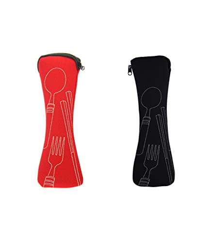 2 Piezas Bolsa Para Cubiertos, Portátil, con Cremallera, de Neopreno, Para Camping, Picnic, Escuela, Almuerzo de Cubiertos para Llevar, Estuche y Bolsa de Almacenamiento