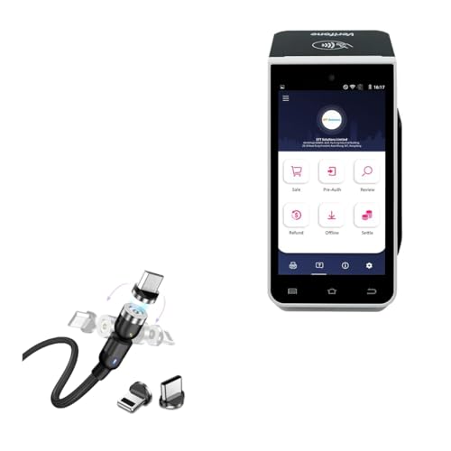 BoxWave Cable Compatible with Verifone X990 - MagnetoSnap AllCharge Cable, Magnet Charging Cable USB Type-C Micro USB - Jet Black