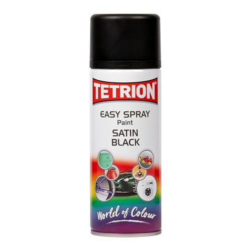 Image of Tetrion Easy Spray Paint - Satin Black 400ml - All-Purpose Fast Drying Acrylic Spray for Wood, Metal, Plastic, Ceramic & More, Smooth Base Coat - Indoor & Outdoor Use, 13.5 Oz