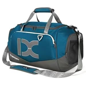INOXTO Grands Sports Pliables Voyage en Bas avec Une Poche Humide Et SèChe Et Un Compartiment à Chaussures, Week-End Pendant La Nuit Camping Down Sac pour Hommes Et Femmes (Bleu avec Blanc)